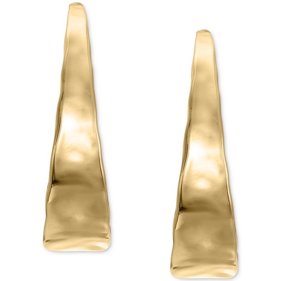 Style & Co Hammered Metal Medium Hoop Earrings 1-1/2" Gold Plated NEW - Picture 2 of 8